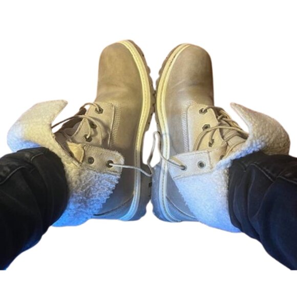 Timberland Teddy Fleece Fold Over Lace Boots Size 8 - Picture 2 of 8
